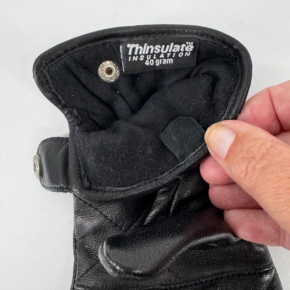AJ Huntworth Black Leather Thinsulate Insulated Gloves Snap Wrist Womens Small